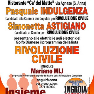Diano Marina: domani sera al 'Ca' del Matto' incontro dei candidati di Rivoluzione Civile