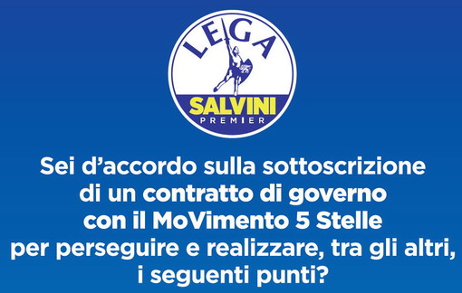 Anche in provincia di Imperia i banchetti della Lega con un questionario per l'accordo con il M5S