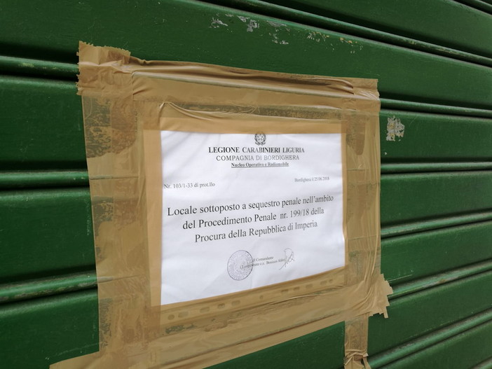 Bordighera: dopo l'operazione e gli arresti dei Carabinieri, posti sotto sequestro il ristorante 'Cinquantasei' ed il bar 'Tre Stelle'
