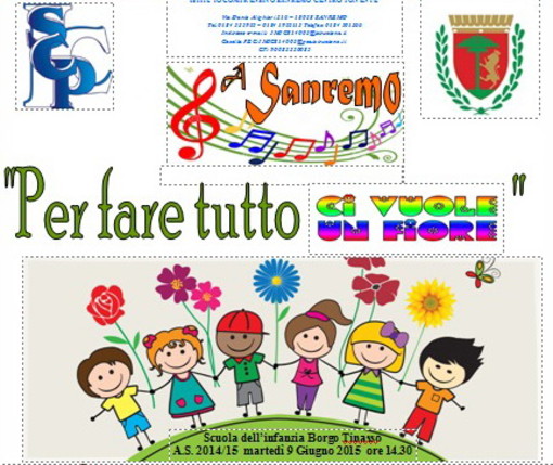 Sanremo: domani pomeriggio i bimbi della materna di Borgo Tinasso nella recita di fine anno Sanremo: domani pomeriggio i bimbi della materna di Borgo Tinasso nella recita di fine anno