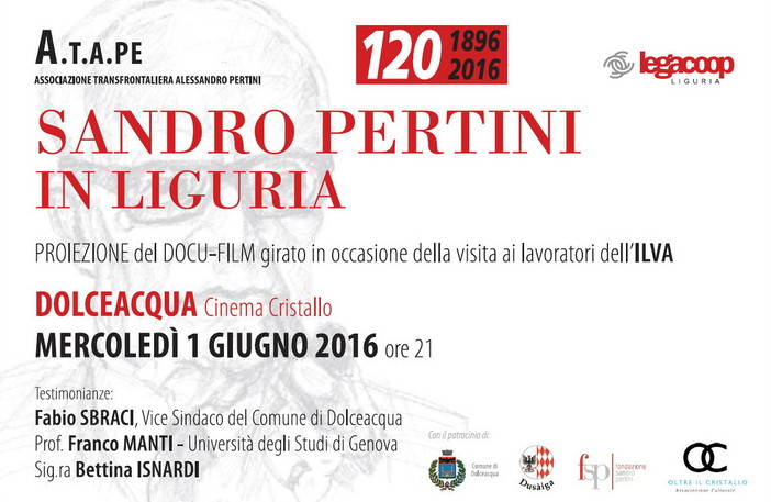 Dolceacqua: dalle 21 al Cinema Cristallo una serata speciale per il 120° anniversario della nascita di Sandro Pertini