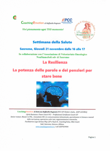 Sanremo: Festival della Salute 2019, alle 16 l'incontro sulla &quot;Resilienza&quot;