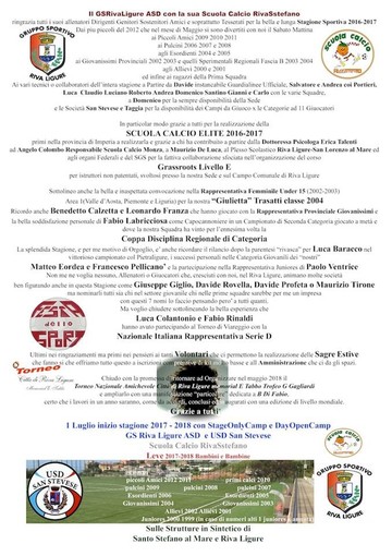 Calcio giovanile. GS Riva Ligure, i ringraziamenti della splendida annata sportiva