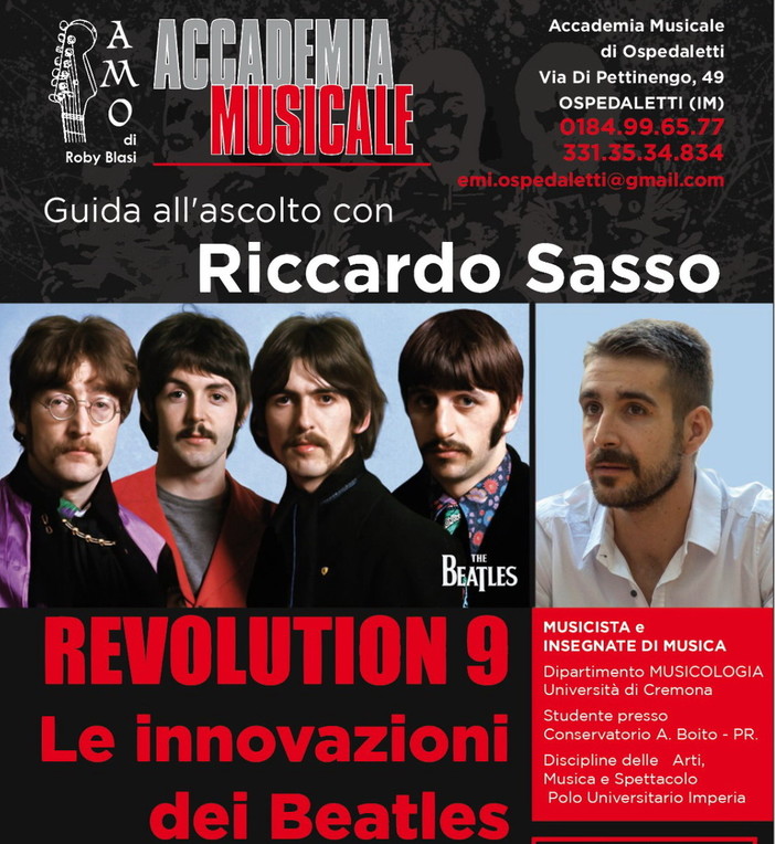 Ospedaletti: domenica prossima la guida all’ascolto “Revolution 9: Le innovazioni dei Beatles” Ospedaletti: domenica prossima la guida all’ascolto “Revolution 9: Le innovazioni dei Beatles”