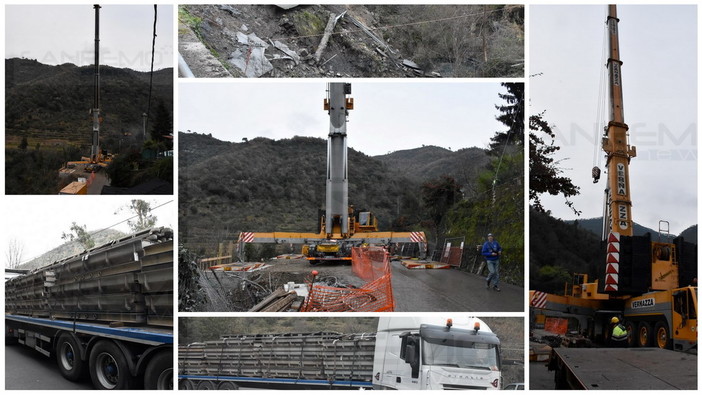 Rocchetta Nervina: con tre bilici il ponte è arrivato e la gru è pronta, da domani il via al montaggio (Foto) Rocchetta Nervina: con tre bilici il ponte è arrivato e la gru è pronta, da domani il via al montaggio (Foto)