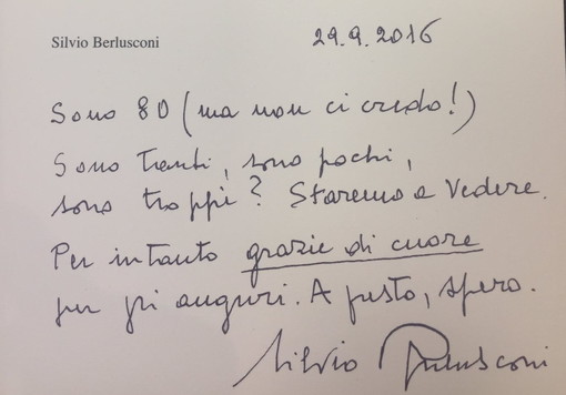 La foto del messaggio di Berlusconi 'tweetata' da Marco Scajola
