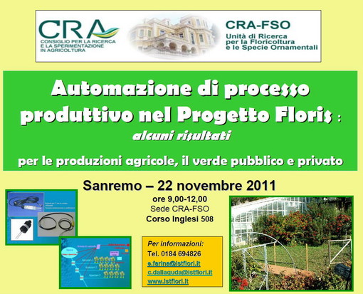 Sanremo: il 22 novembre al 'Cra-Fso' un Seminario sull'automazione irrigua o fertirrigua