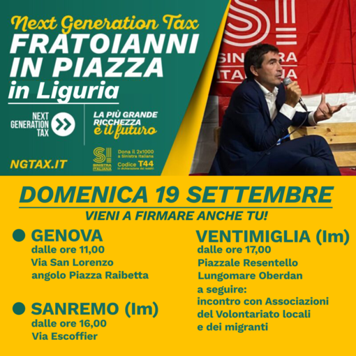 Domenica l'on. Nicola Fratoianni ai banchetti di Sinistra Italiana a Sanremo e Ventimiglia Domenica l'on. Nicola Fratoianni ai banchetti di Sinistra Italiana a Sanremo e Ventimiglia
