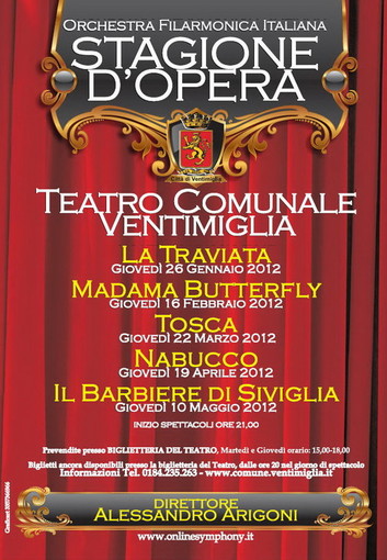 Ventimiglia: giovedì prossimo al Teatro Comunale, serata inaugurale della Stagione d'Opera con la 'Traviata'