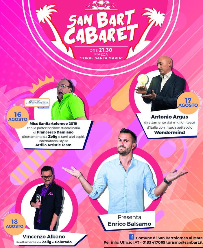 San Bartolomeo al Mare: con 'SanBart Cabaret' dopo Ferragosto si ride nel Golfo Dianese
