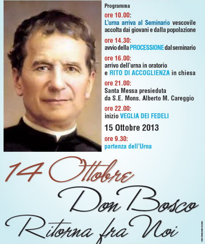 Vallecrosia: lunedì prossimo arriverà in città l'urna con il corpo mummificato di San Giovanni Bosco Vallecrosia: lunedì prossimo arriverà in città l'urna con il corpo mummificato di San Giovanni Bosco