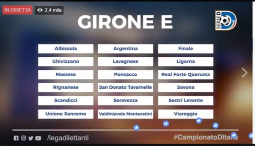 Le 18 squadre del Girone E della Serie D oggi conosceranno il loro cammino