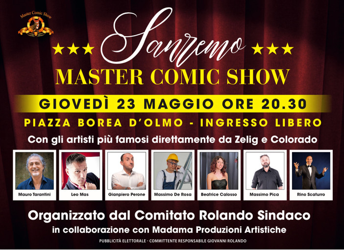 Il Comitato Rolando Sindaco organizza il “Sanremo Master Comic Show” Il Comitato Rolando Sindaco organizza il “Sanremo Master Comic Show”
