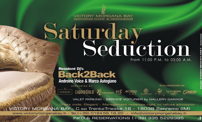 Sanremo: proseguono le grandi serate del 'Saturday seduction' al Victory Morgana Bay