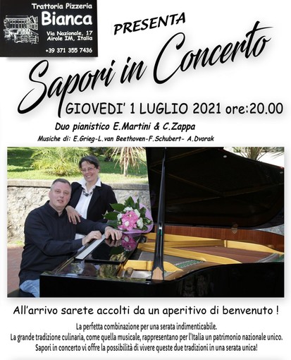 Airole: giovedì appuntamento con “Sapori in concerto”, una serata all'insegna della musica e della buona cucina Airole: giovedì appuntamento con “Sapori in concerto”, una serata all'insegna della musica e della buona cucina