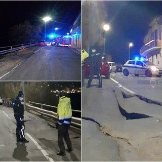 La strada franata a Bussana La strada franata a Bussana