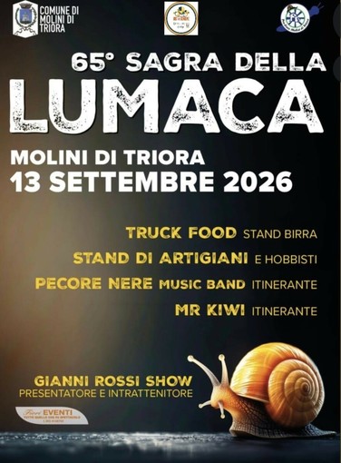 Molini di Triora si prepara alla 65esima edizione della “Sagra della Lumaca”: due giorni di eventi, tradizione e spettacolo Molini di Triora si prepara alla 65esima edizione della “Sagra della Lumaca”: due giorni di eventi, tradizione e spettacolo