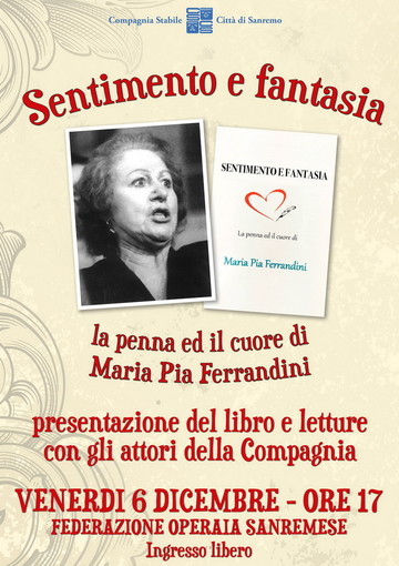 Con la presentazione del libro 'Sentimento e Fantasia', al via gli eventi natalizi della Compagnia Stabile Città di Sanremo
