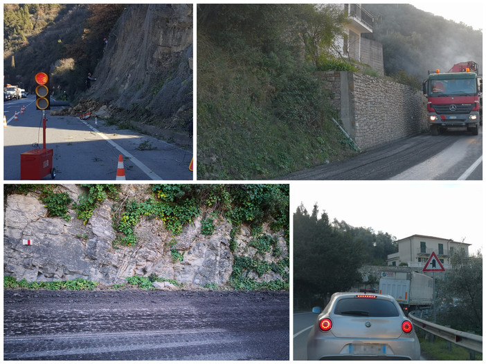 Statale 28: traffico intenso da e verso la valle Impero per un doppio cantiere, rifacimento asfalti e sostituzione della rete paramassi (Foto)