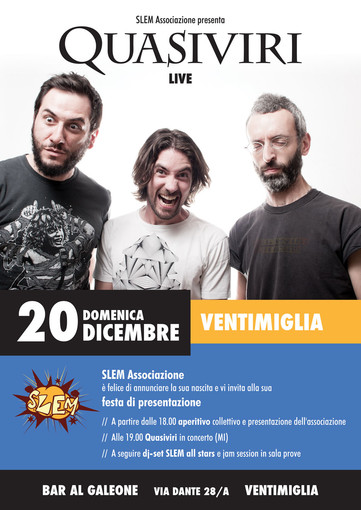 Ventimiglia: domenica la presentazione dell'associazione S.L.E.M. (Sala prove, Laboratori, Eventi, Musica) Ventimiglia: domenica la presentazione dell'associazione S.L.E.M. (Sala prove, Laboratori, Eventi, Musica)