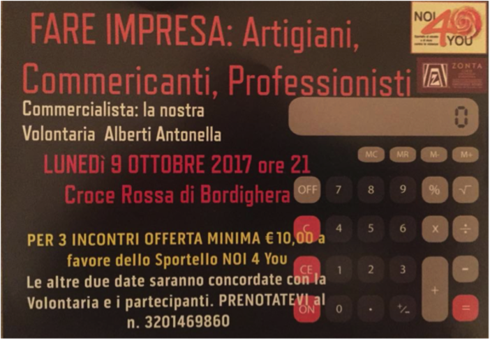 Bordighera: lunedì sera nella sede della Croce Rossa il primo appuntamento “Lavorare in proprio: adempimenti fiscali e tanto altro”