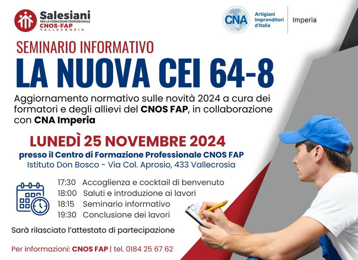 I giovani formano il futuro dell'impiantistica: a Vallecrosia il seminario sulla nuova norma Cei 64-8 al Cnos-Fap I giovani formano il futuro dell'impiantistica: a Vallecrosia il seminario sulla nuova norma Cei 64-8 al Cnos-Fap