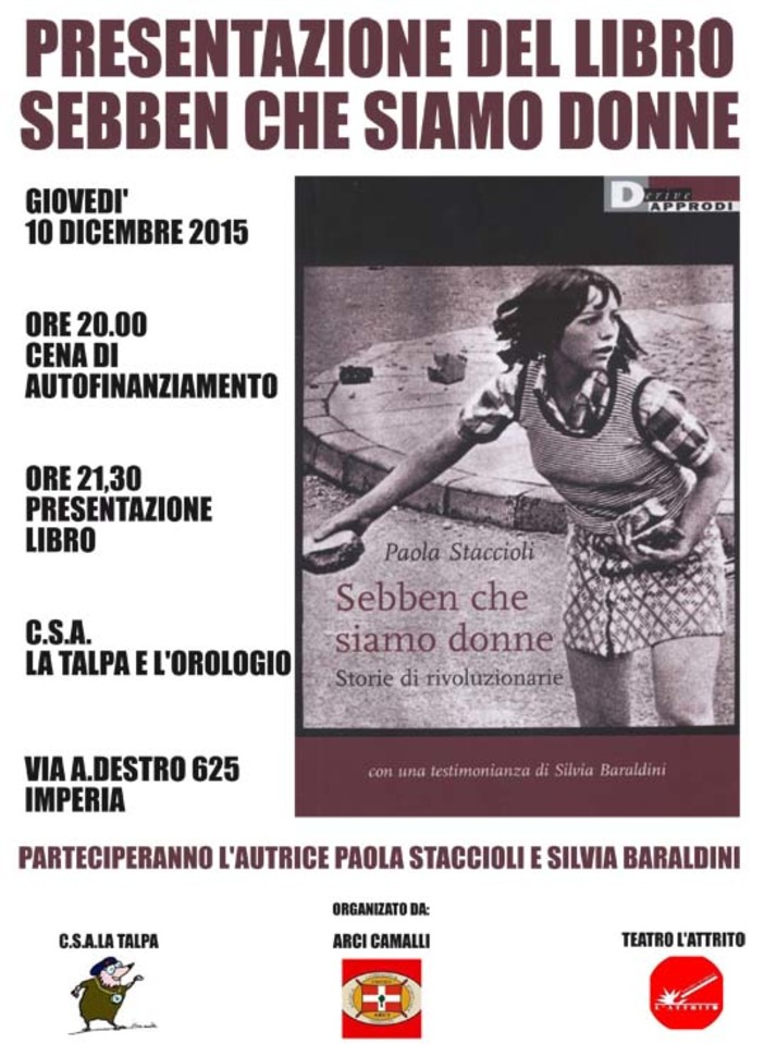 Imperia: presentazione del libro "Sebben che siamo donne. Storie di rivoluzionarie" di Paola Staccioli