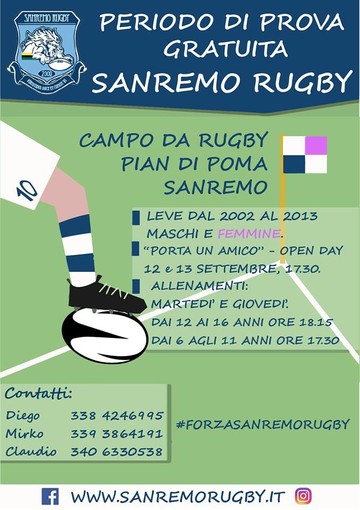 Palla Ovale. Il Sanremo Rugby riprende l'attività per la stagione 2019/2020
