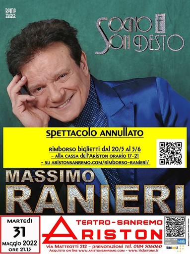 Sanremo: annullato il concerto di Massimo Ranieri all'Ariston, i biglietti saranno rimborsati