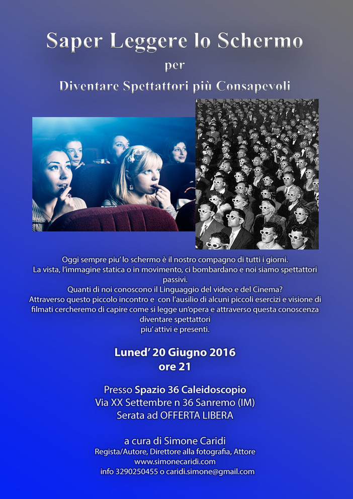 Sanremo: il regista Simone Caridi presenta questa sera "Saper Leggere lo Schermo"