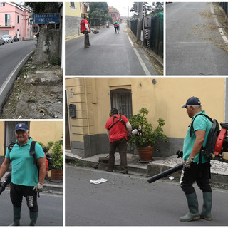 Imperia: l'assessore Gagliano operaio per un giorno con stivali e soffiatore in Caramagna "Mi sono reso disponibile per sopperire alle carenze di organico" (Foto)