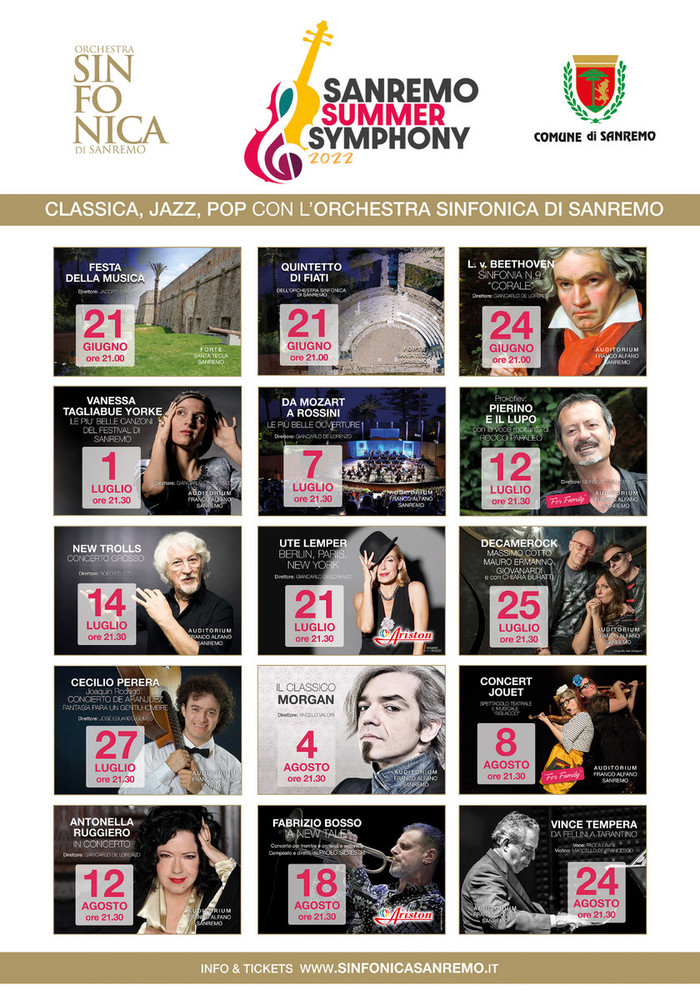 Al via il 21 giugno la rassegna estiva ‘Sanremo Summer Symphony 2022’ della Fondazione Orchestra Sinfonica di Sanremo e Comune