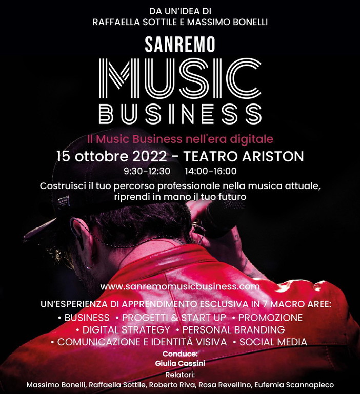 'Sanremo Music Business': ad ottobre la prima Masterclass che insegna mentalità, strumenti e strategie per un nuovo percorso professionale nella musica 'Sanremo Music Business': ad ottobre la prima Masterclass che insegna mentalità, strumenti e strategie per un nuovo percorso professionale nella musica