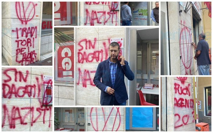 Imperia, "Sindacati nazisti, traditori dei lavoratori": vandalizzata la sede della Cgil (Foto e video) Imperia, "Sindacati nazisti, traditori dei lavoratori": vandalizzata la sede della Cgil (Foto e video)