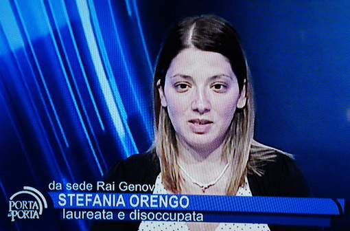 Disoccupazione: la sanremese Stefania Orengo ieri ospite alla trasmissione di Rai 1 'Porta a Porta' Disoccupazione: la sanremese Stefania Orengo ieri ospite alla trasmissione di Rai 1 'Porta a Porta'