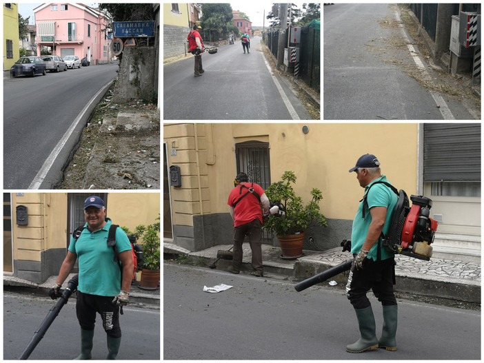 Imperia: l'assessore Gagliano operaio per un giorno con stivali e soffiatore in Caramagna "Mi sono reso disponibile per sopperire alle carenze di organico" (Foto)
