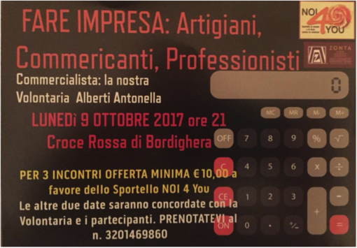 Bordighera: lunedì sera nella sede della Croce Rossa il primo appuntamento “Lavorare in proprio: adempimenti fiscali e tanto altro”