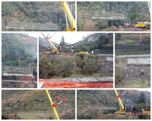 Rocchetta Nervina: rimosso il ponte che per quasi un anno ha consentito il transito sulla Provinciale 64 (Foto e Video)