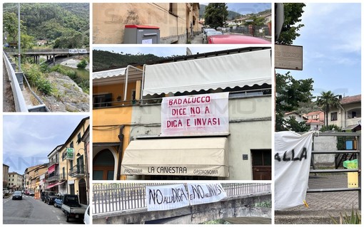 No alla diga e agli invasi, striscioni in tutta Badalucco per la protesta di venerdì (Foto)