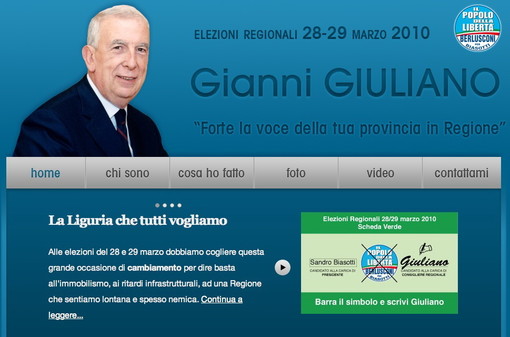 Elezioni regionali: on line il nuovo sito di Gianni Giuliano