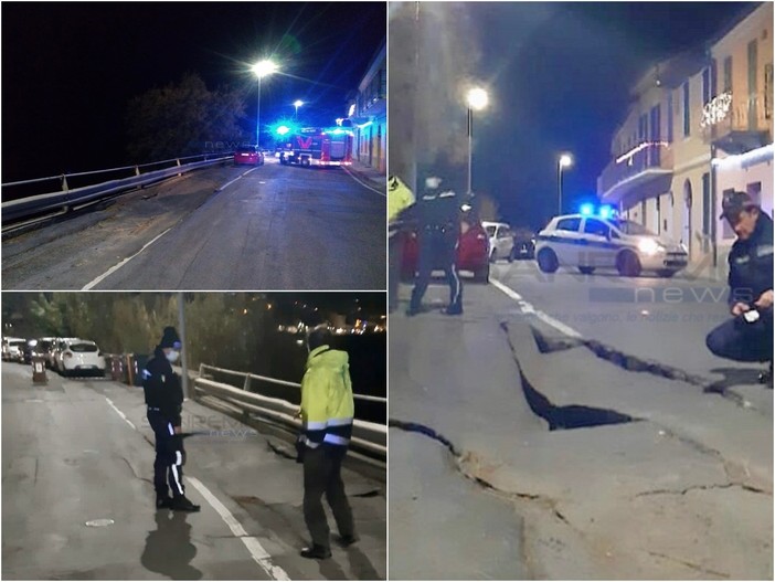 La strada franata a Bussana La strada franata a Bussana