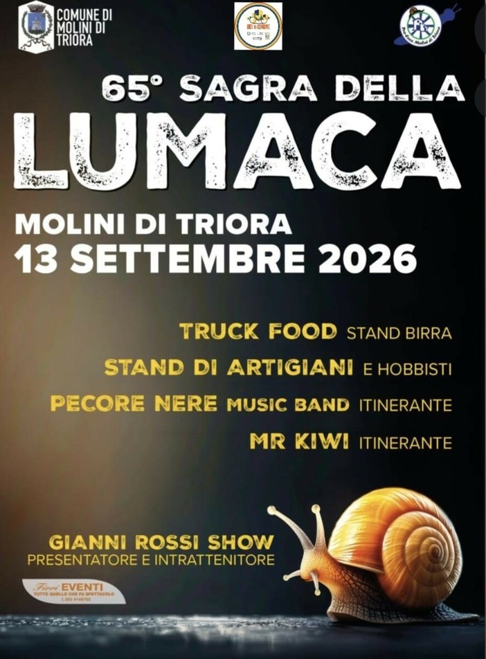 Molini di Triora si prepara alla 65esima edizione della “Sagra della Lumaca”: due giorni di eventi, tradizione e spettacolo Molini di Triora si prepara alla 65esima edizione della “Sagra della Lumaca”: due giorni di eventi, tradizione e spettacolo