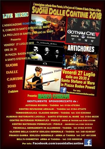 Santo Stefano al Mare: domani in piazza Baden Powell “Suoni dalle cantine” Santo Stefano al Mare: domani in piazza Baden Powell “Suoni dalle cantine”