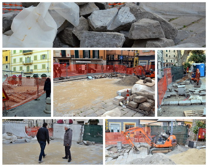 Sanremo: terminerà prima del Festival la prima tranche dei lavori di piazza Eroi di fronte alla statua di Siro Carli (Foto e Video)