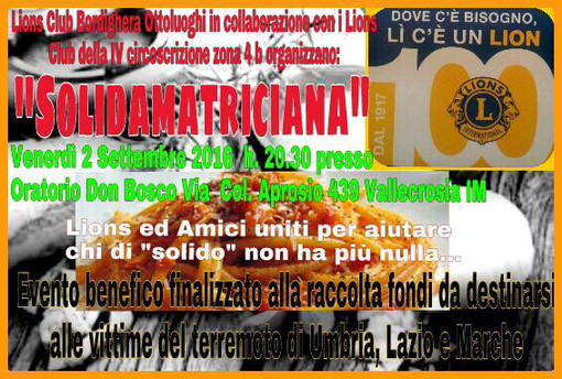 Vallecrosia: domani sera all'oratorio Don Bosco appuntamento con i Lions e la 'SolidAmatriciana'