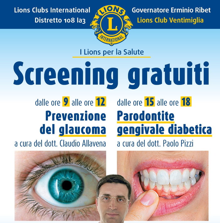 Sabato prossimo a Sant'Agostino appuntamento con due screening sanitari del Lions Club Ventimiglia