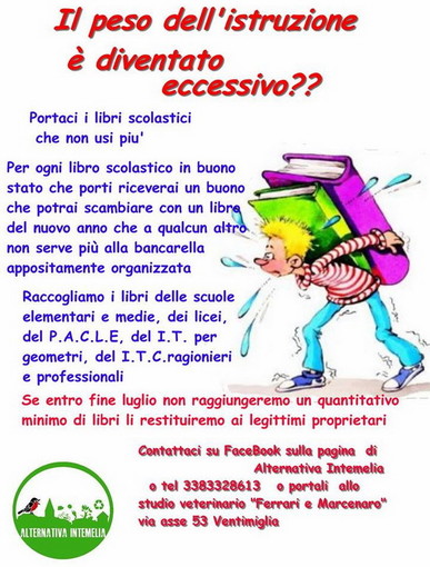 Iniziativa di 'Alternativa Intemelia': torna lo scambio di libri questa volta con i testi scolastici
