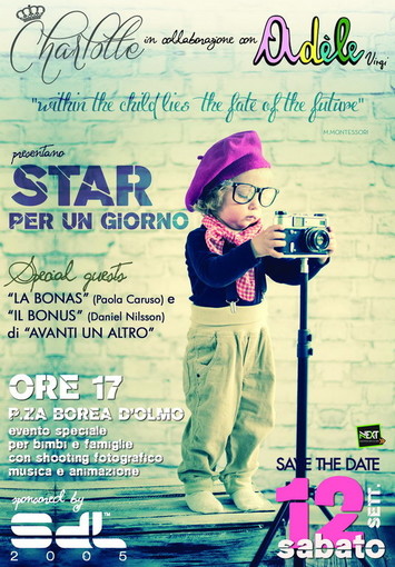 Sanremo: sabato pomeriggio alle 17 in piazza Borea D’Olmo torna l’evento dedicato a bimbi ‘Star per un giorno’ Sanremo: sabato pomeriggio alle 17 in piazza Borea D’Olmo torna l’evento dedicato a bimbi ‘Star per un giorno’