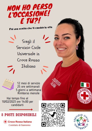 Servizio Civile: otto posti a disposizione per operatori volontari alla Croce Rossa di Sanremo