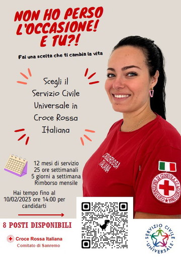 Servizio Civile: otto posti a disposizione per operatori volontari alla Croce Rossa di Sanremo Servizio Civile: otto posti a disposizione per operatori volontari alla Croce Rossa di Sanremo